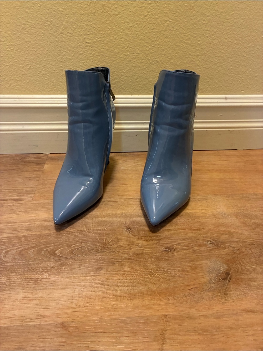 Patent leather periwinkle ankle boots
